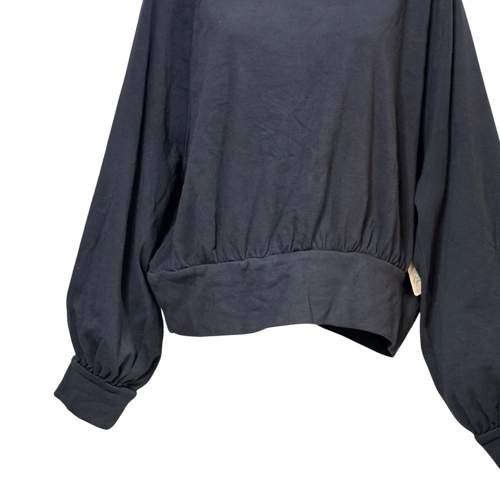 We The Free Free People Black Mock Neck Balloon‎ Sleeve Sweatshirt XL OB1081682